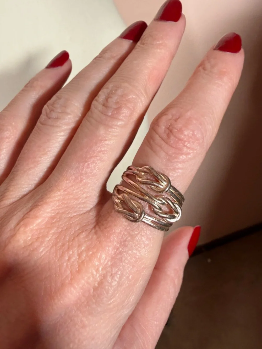 Vintage Sterling Silver Oversized Triple Love Knot Modernist Wide Band Ring Sz7
